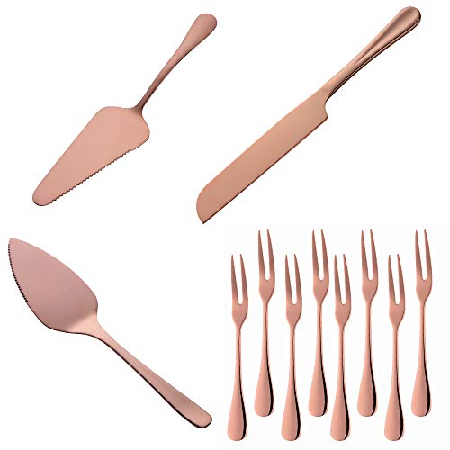 Cake Server Set,Rose Gold 18/8 （304）Stainless Steel Cake Shovel,Cake Knife&Dessert Fork/Cake Cutting Sets for Wedding,Anniversary,Party Supplies by BUY THINGS!