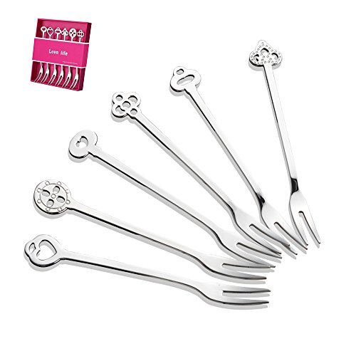 YOLOPARK 6 Pack 4.84 Inch Stainless Steel Fruit Forks Small Size Pickle Forks Cocktail Forks Dessert Forks for Banquet Party Restaurant Cafe Bar Seafood Cocktail Dessert