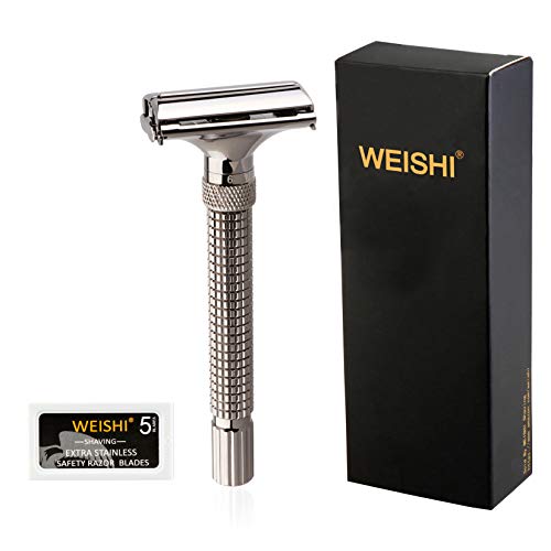 WEISHI Adjustable Butterfly Open Double Edge Safety Razor Gray Chrome