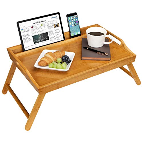 Rossie Home Media Bed Tray with Phone Holder - Fits up to 17.3 Inch Laptops and Most Tablets - Natural Bamboo - Style No. 78107