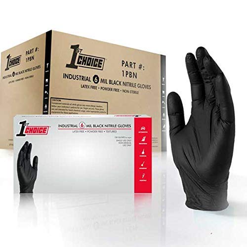 1st Choice Industrial 6 Mil Black Nitrile Gloves, Latex Free, Powder Free, Textured, Disposable, Non-Sterile, Size XLarge, Box of 100, 1PBNXLBX
