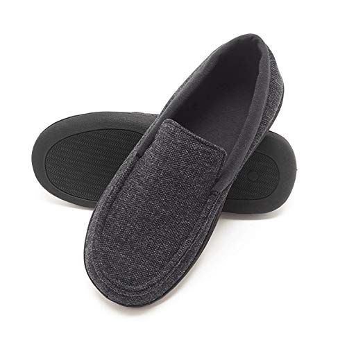 Hanes Mens Slippers House Shoes Moccasin Comfort Memory Foam Indoor Outdoor Fresh IQ,Dark Black,Medium