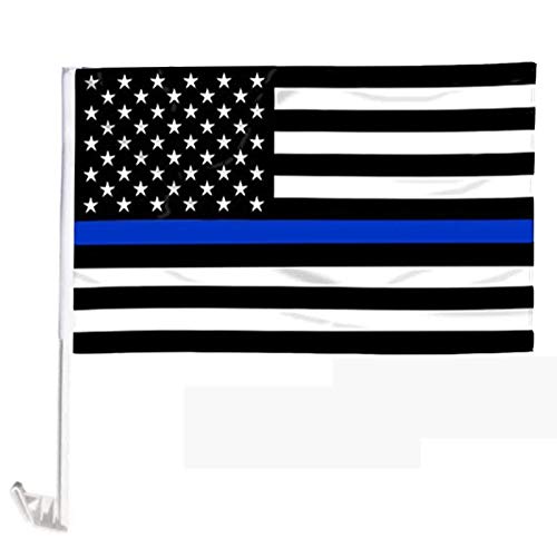 UTSANG Blue Line Police American Flag for Car Window- Support The Blue Police Flags Double Sided 12x18 Inch Window Clip with Pole for Car SUV Truck Van