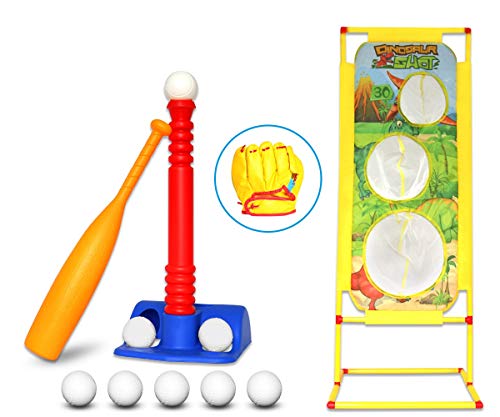 T-Ball Set for Toddlers, Kids, Softball Baseball Toy Batting Tee Ball Game Includes 8 Balls, Bat, Glove, Target to Develop and Improve Batting Skills for Boys and Girls - Children Ages 3-12 Years Old
