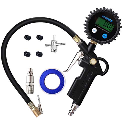 GSSUSA Digital Tire Inflator Pressure Gauge 200 PSI Accuracy Display Heavy Duty Tire Gauge Air Compressor Accessories Air Chuck with Long Rubber Hose and Quick Coupler for Car, Truck, Bike, Auto