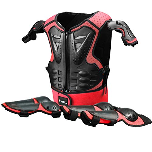 Kids Motorcycle Armor Suit Protective Gear Chest Spine Back Protector Shoulder Arm Elbow Knee Protector Pads for Motocross Racing Skiing ICE Skating Bike Cycling Red