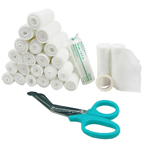 Conforming Bandage,4” x 5 Yards Stretched，24-Pack Gauze Bandage Rolls with Bonus Tape + Scissors, First Aid Supplies,Non-Sterile