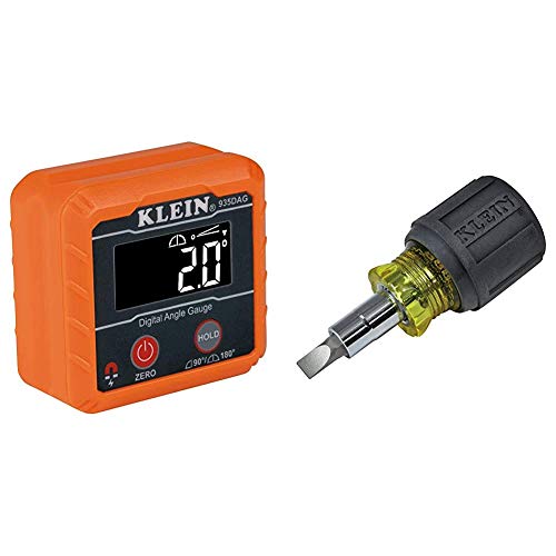 Klein Tools 935DAG Digital Electronic Level and Angle Gauge & 32561 Multi-Bit Screwdriver/Nut Driver, 6-in-1 Stubby Screwdriver with 2 Phillips, 2 Slotted Bits, 2 Nut Drivers