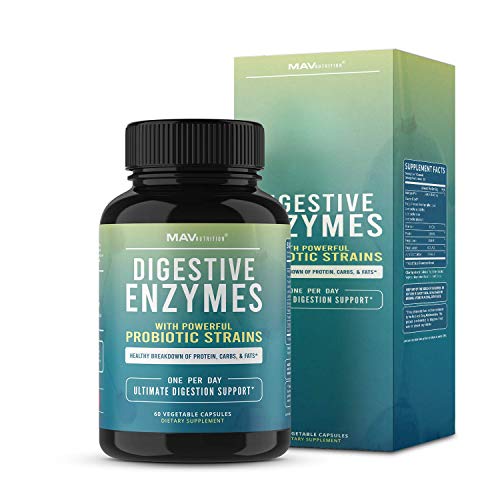 MAV Nutrition Digestive Enzymes & Probiotics, Digestion Aid with 3 Strains | Premium Enzyme Blend | Shelf Stable, 2 Month Supply, 60 Count