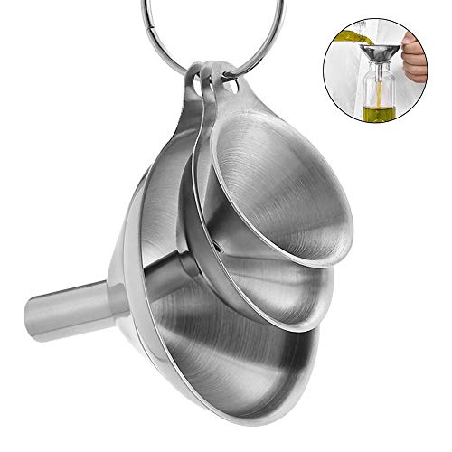 Stainless Steel Funnels, Set of 3 Small Kitchen Funnels with Long Handle Funnels for Filling Bottles Liquid Dry Ingredients Powder, Durable and Dishwasher Safe