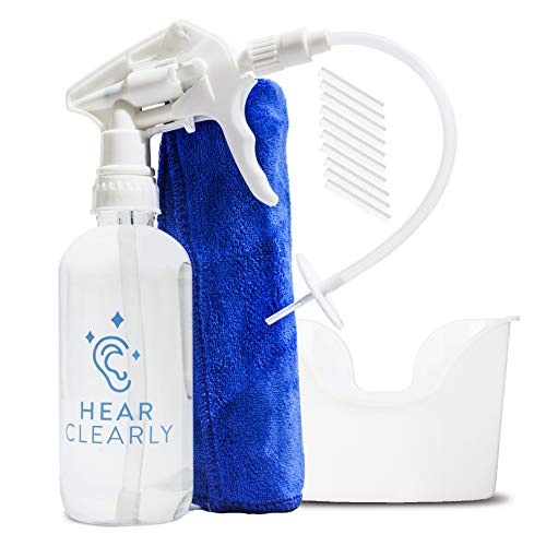 Ear Wax Removal Tool Kit - Earwax Remover Irrigation Cleaner and Spray Bottle Flush System for Adults & Kids - Cleaning and Flushing Kit to Wash & Clean Dirty Ears - 10 Disposable Tips/Towel/Basin