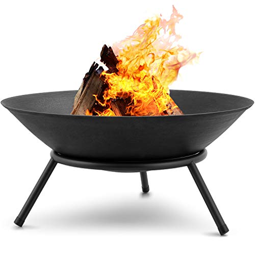 Amagabeli Fire Pit Outdoor Wood Burning 22.6in Cast Iron Firebowl Fireplace Heater Log Charcoal Burner Extra Deep Large Round Camping Outside Patio Backyard Deck Heavy Duty Metal Grate Black