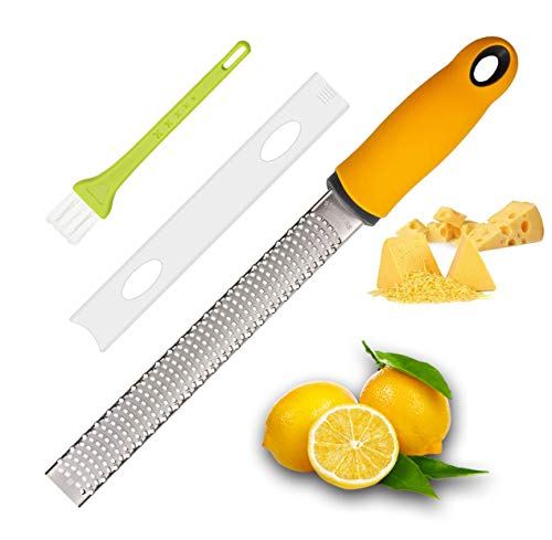 Lemon Zester, Cheese Grater, Zester for Kitchen with Razor-Sharp Stainless Steel Blade, Protective Cover and Cleaning brush, Dishwasher Safe, Orange