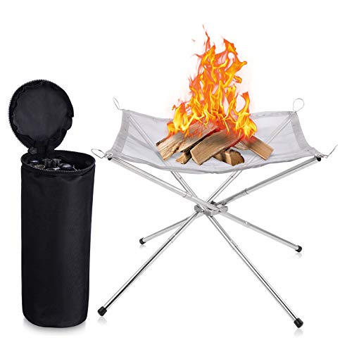 WUYASTA 16.5' Portable Outdoor Fire Pit Collapsing Steel Mesh Fireplace Foldable Camping Fire Pit Campfire Pit Outdoor Wood Burning Fire Pits for Backyard, Travel and Garden with Carry Bag