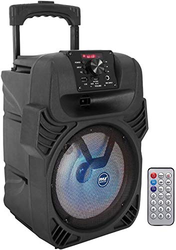 400W Portable Bluetooth PA Loudspeaker - 8” Subwoofer System, 4 Ohm/55-20kHz, USB/MP3/FM Radio/ ¼ Mic Inputs, Multi-Color LED Lights, Built-in Rechargeable Battery w/ Remote Control - Pyle PPHP844B