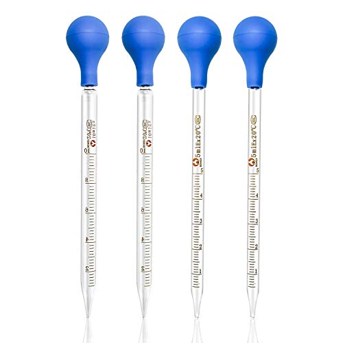 Glass Pipette, 4 Pieces 10ml 5ml Glass Graduated Pipettes Dropper with Big Rubber Cap Dropping Lab Pipette Transfer for Liquid Essential Oil
