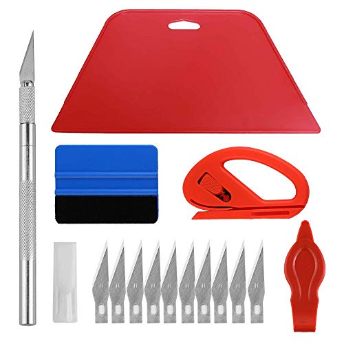 zhuohua Vehicle Vinyl Wrap Window Tint Film Tool Kit Include Multifunctional Smoothing Tool, Felt Squeegee,Edge Trimmer,Carving Knife(10 Blades) for Wallpaper Smoothing (kit2)