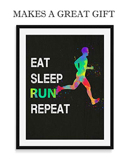 Eat Sleep Run Repeat Wall Art, 11x14 inch Print, Great Gift Idea for Male Runner, Athlete, Sprinter, Jogger, Road Runner, Cross Country, Marathon Runner, or Track and Field Coach