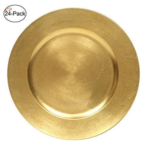 Tiger Chef 13-Inch Gold Metallic Charger Plates, Set of 2,4,6, 12 or 24 Dinner Chargers (24-Pack)