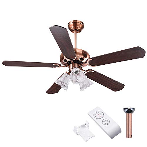 Yescom 48' 5 Blades Ceiling Fan with Light Kit Frosted Glass Downrod Antique Copper Reversible Remote Control