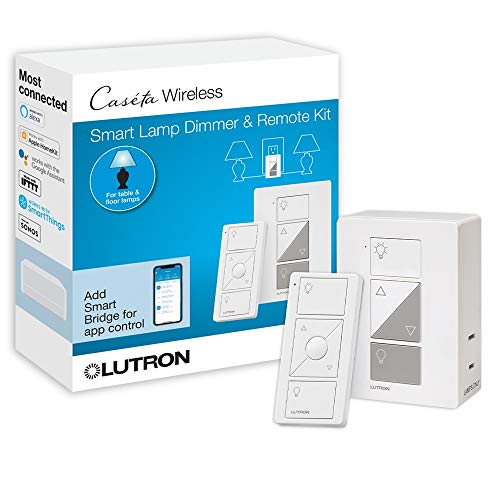 Lutron Caseta Smart Home Plug-in Lamp Dimmer Switch and Pico Remote Kit, Works with Alexa, Apple HomeKit, and The Google Assistant | P-PKG1P-WH | White