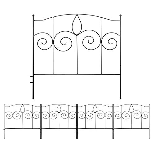 Gray Bunny Decorative Garden Fence for Landscaping, 24 in x 10 ft, 5 Black Panels, Rust Proof Metal Movable Wire Border Picket Folding Decor Garden Edging Fences for Flower Bed & Pet Barrier