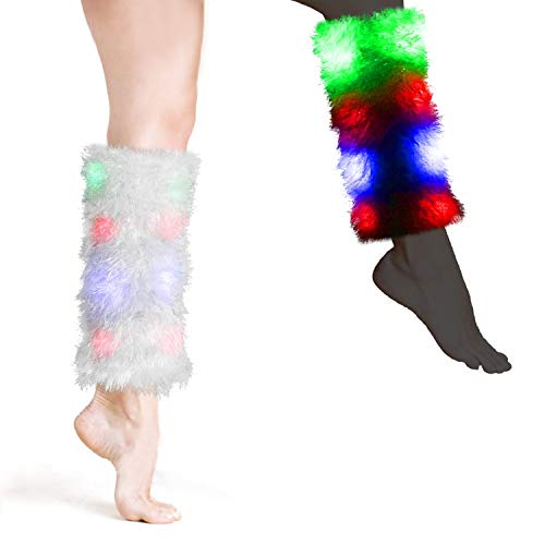 Faux Furry LED Rainbow Light Up Leg Warmers Hosiery for 80s Costumes Christmas Party (a pair)
