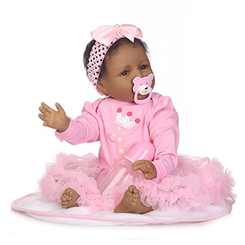 iCradle Real Life 22inch 55cm Reborn Baby Dolls Soft Silicone Realistic Looking Newborn Dolls Black Skin Princess Girl Indian African Style Baby Doll Toy for Ages 3+