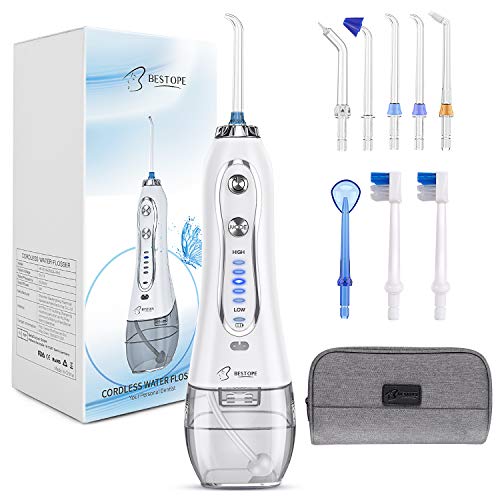 BESTOPE Water Flosser for Teeth 300ML Cordless Portable Water Pick Dental Oral Irrigator Teeth Cleaner with 5 Modes and 8 Jet Tips, IPX7 Waterproof, USB Charged for 30 Days Use