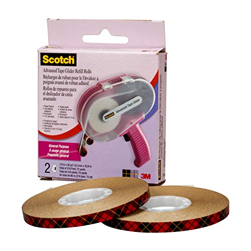 Scotch Brand Scotch Advanced Tape Glider, Pink Applicator with 2 Rolls of 1/4 intape, Cat #085, 1 kit/Carton