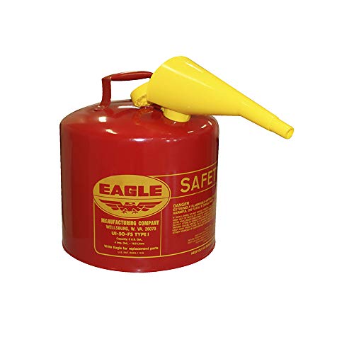 Eagle UI-50-FS Red Galvanized Steel Type I Gasoline Safety Can with Funnel, 5 gallon Capacity, 13.5' Height, 12.5' Diameter,Red/Yellow