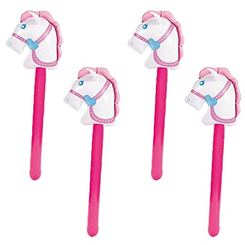 4PCS Jumbo Pink Inflatable Stick Horse Balloon -Kids/Cowboy Themed Party Supplies Decorations Wedding Birthday Party Favors -37Inch