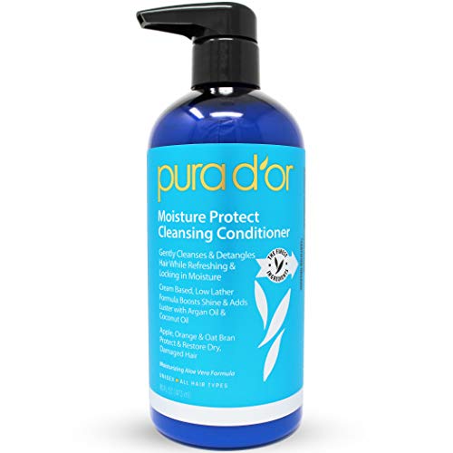 PURA D’OR Moisture Protect Cleansing Conditioner - Detangles & Restores Hair with Argan Oil, Lavender & Other Natural Ingredients, No Sulfate, All Hair Types, Men & Women, 16 oz (Packaging may vary)