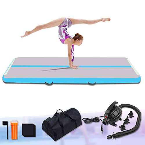 FeatherLite 10ft/13ft/16ft/20ft Inflatable Gymnastics Air Track Tumbling Mat 4in/6in/8in Thick Tumbling Air Track Mat with Electric Air Pump for Cheerleading/Gymnastics/Beach/Gym/Home use