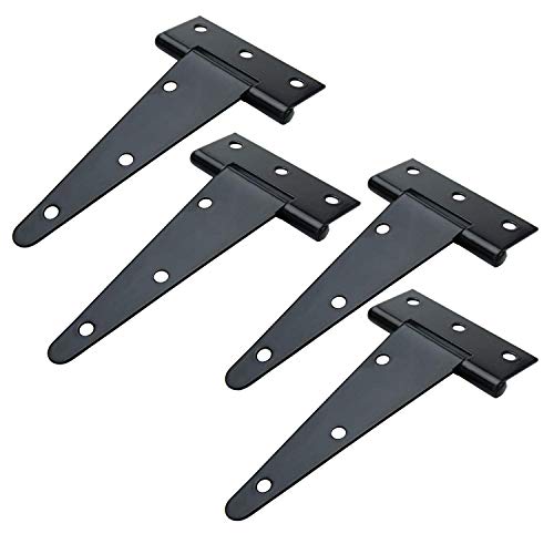 TamBee T-Strap Barn Door Hinges Shed Door Heavy Duty Hinges Gate Strap Hinges Black Wrought Hardware Iron Rustproof (5inch, 4 PCS)