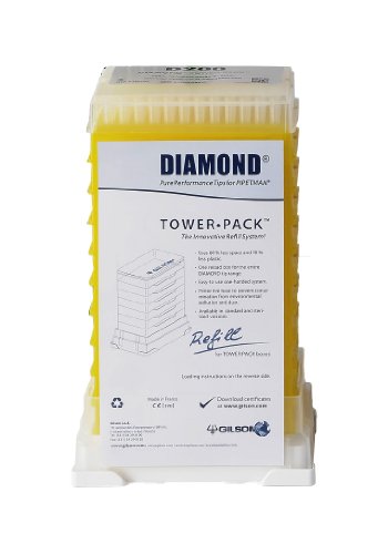 Gilson Pipetman F167103 Standard Diamond Autoclavable Pipette Tip, Tower Pack, 2-200µL Volume Range (Pack of 960)