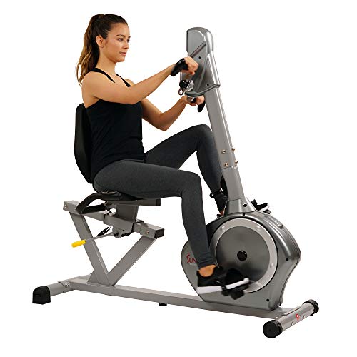 Sunny Health & Fitness Magnetic Recumbent Bike Exercise Bike, 350lb High Weight Capacity, Arm Exercisers, Monitor, Pulse Rate Monitoring - SF-RB4631