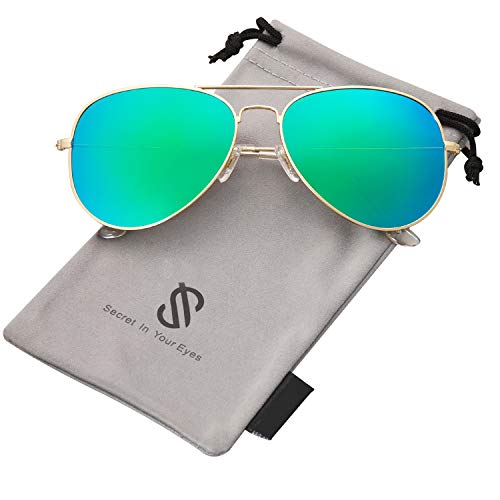 SOJOS Classic Aviator Polarized Sunglasses for Men Women Vintage Retro Style SJ1054 with Gold Frame/Green Mirrored Lens