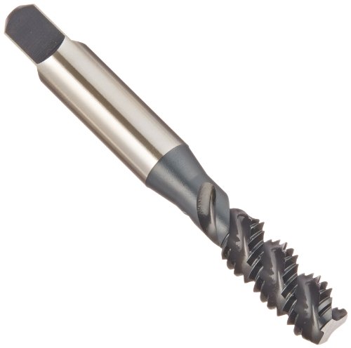 YG-1 F4 Series Vanadium Alloy HSS Spiral Flute Tap, Steam Oxide, Round Shank with Square End, Bottoming Chamfer, 3/8'-16 Thread Size, H3 Tolerance