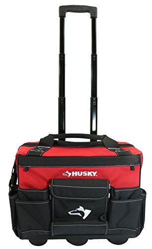 Husky GP-43196N13 18' 600-Denier Red Water Resistant Contractor's Rolling Tool Tote Bag with Telescoping Handle