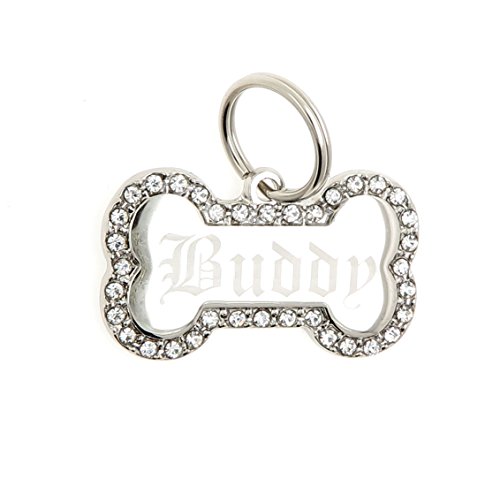 Yippo Accessories Custom Engraved Personalized Stainless Steel Bone Shape Swaroski Zirconia Dog Pet ID Jewelry Bling Tag