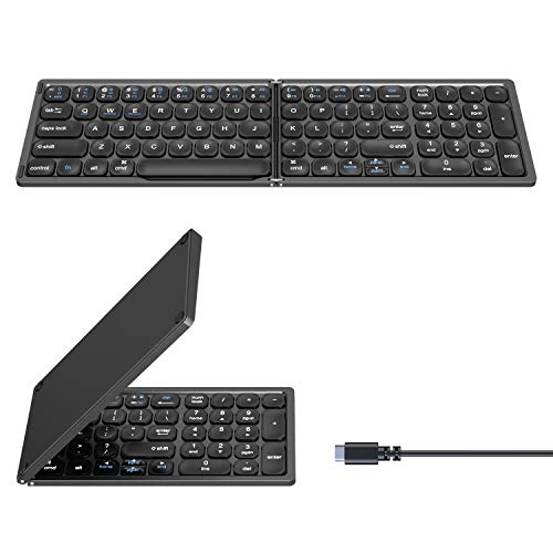 Wireless Foldable Bluetooth Keyboard for Apple iPad Pro/iPad Air/iPad mini/Phone, Rechargeable Full Size Ultra Slim Wireless Keyboard with Numeric Keypads Compatible with iOS/Windows/Android(Upgraded)