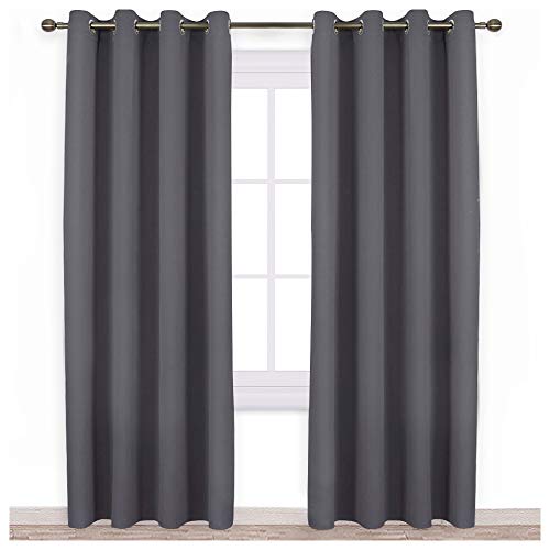 NICETOWN Bedroom Blackout Curtains Panels - Triple Weave Energy Saving Thermal Insulated Solid Grommet Blackout Draperies for Patio (1 Pair, 52 inches by 95 Inch, Grey)