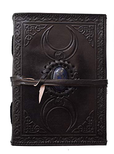 leather journal third eye stone triple moon black journals vintage embossed Celtic strap notepad daily unlined blank sketchbook & writing notebook book of shadow personal diary women men book 7x5 inch