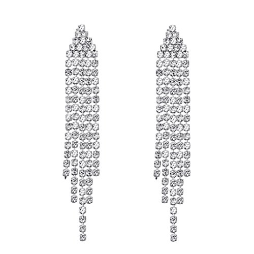 SELOVO Silver Tone Clear Austrian Crystal Chandelier Tassel Bridesmaid Dangle Drop Earrings Chain