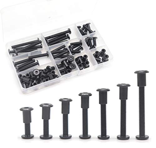 Black M6 Hex Drive Socket Cap Bolts Kit, binifiMux 35-Set Allen Head Countsunk Furniture Crib Bolts Nuts Kit, M6x15mm/ 20mm/ 25mm/ 30mm/ 35mm/ 40mm/ 50mm