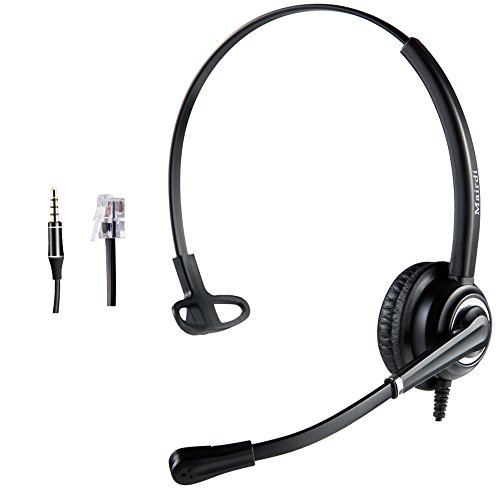 Telephone Headset with Noise Cancelling Microphone for Cisco Jabra，RJ9 Headset for Landlines Including 3.5mm Connector for Cell Phone Laptop