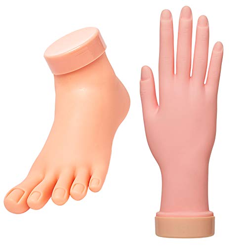 Nail Training Practice Hand for Acrylic Nails,Practice Fake Left Foot Flexible Movable Bendable Mannequin Hand, Fake Hand And Foot Manicure Practice Tool(Left foot+right hand)