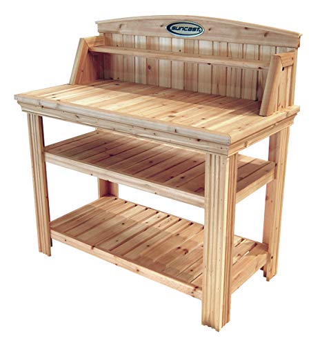 Suncast Cedar Freestanding Bench Ideal for Garages, Sheds, Basements - Organize Garden Equipment Supplies, Pots, Watering Cans - Hardware Included