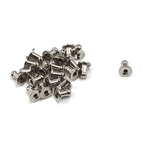 MTMTOOL Set of 20 Leather Craft Wallet Handbag Belt Nail Rivets 4mm Round Head Studs Button with Screws Silver Tone